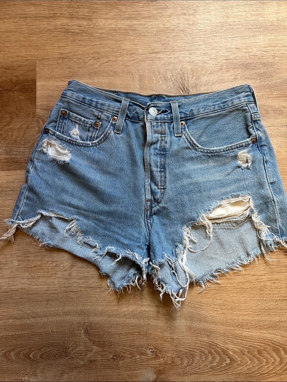 Levi’s 501 Light Blue Distressed Denim Women’s Shorts